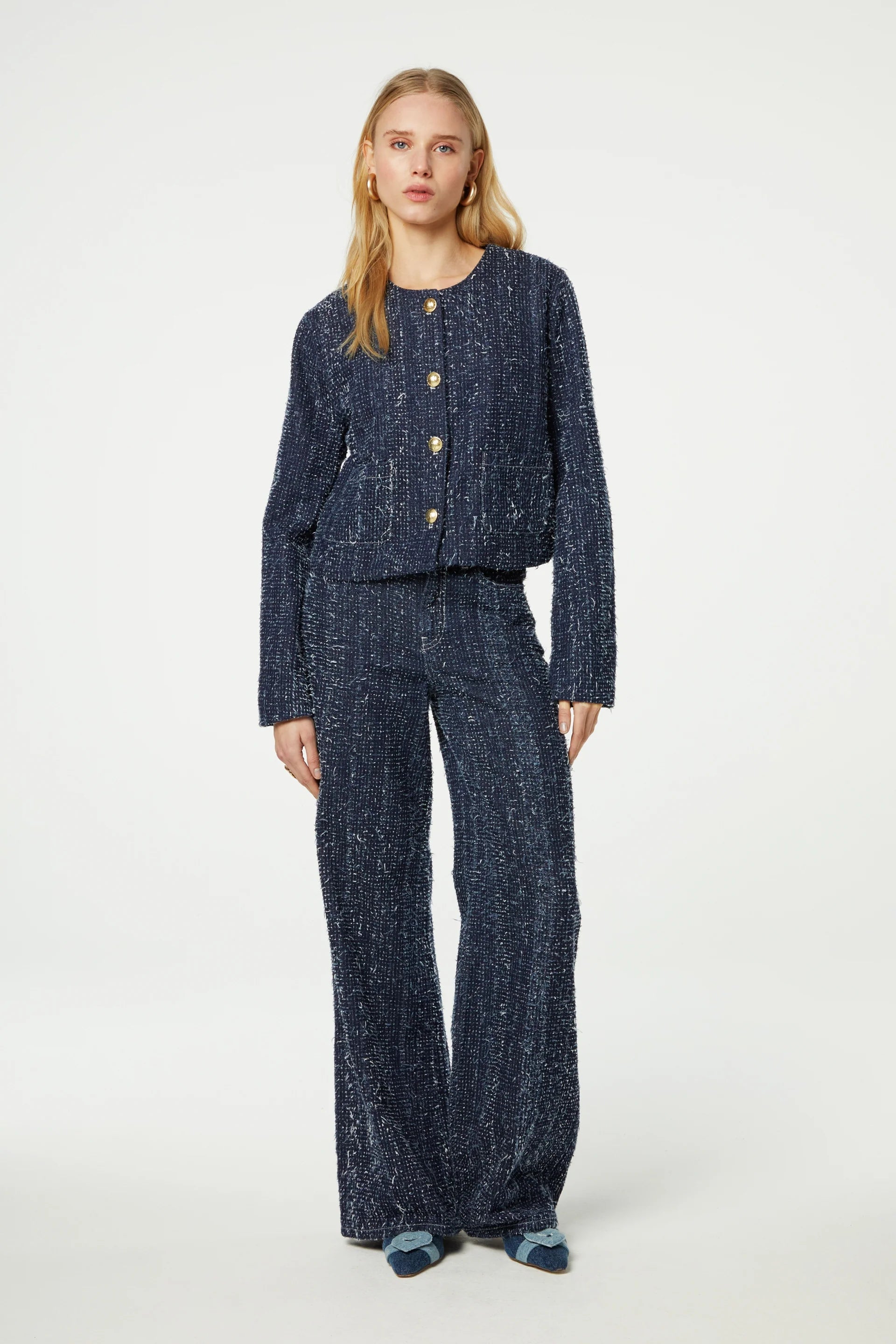 FABIENNE CHAPOT -MTHEA WODE LEG TWEED JEANS ONDIGO