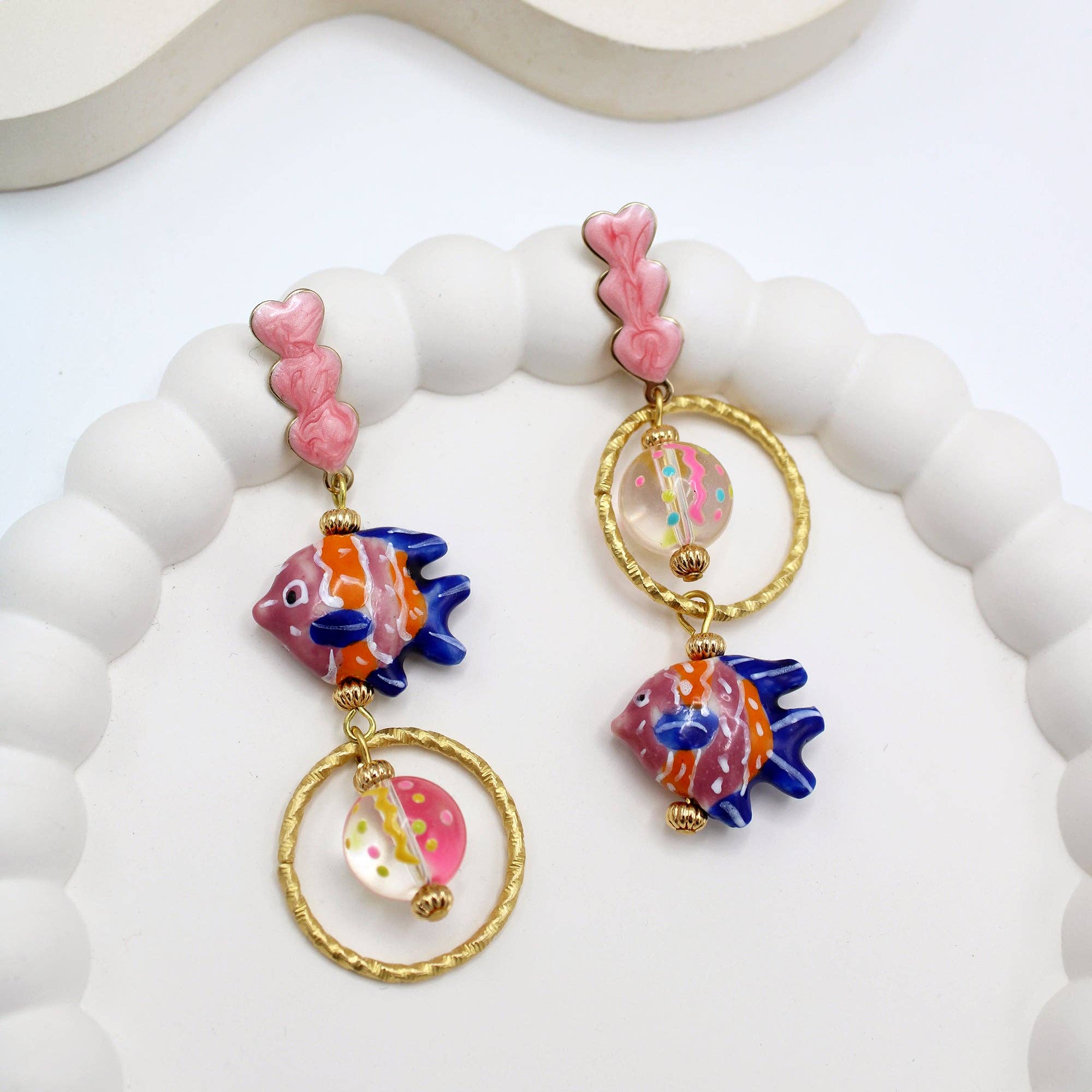 Pink, Blue & Orange Fish Earrings - Annabelle 87