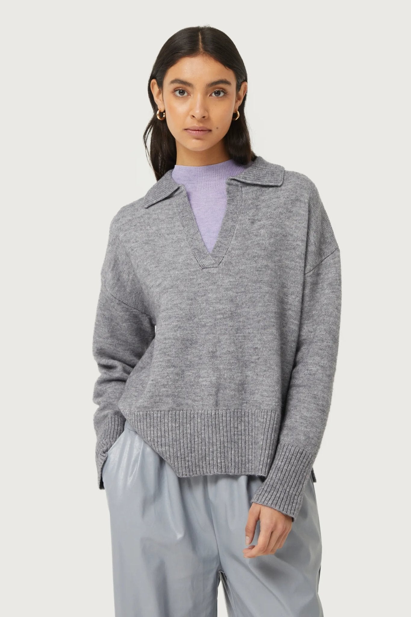 COMPANIA FANTASTICA - GREY COLLARED JUMPER - Annabelle 87