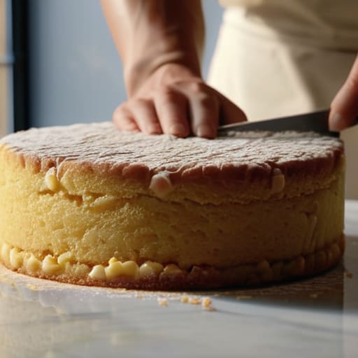 Leveling cake layers before the first touch.