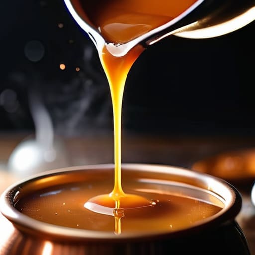 Golden caramel sauce during The Final Pour.