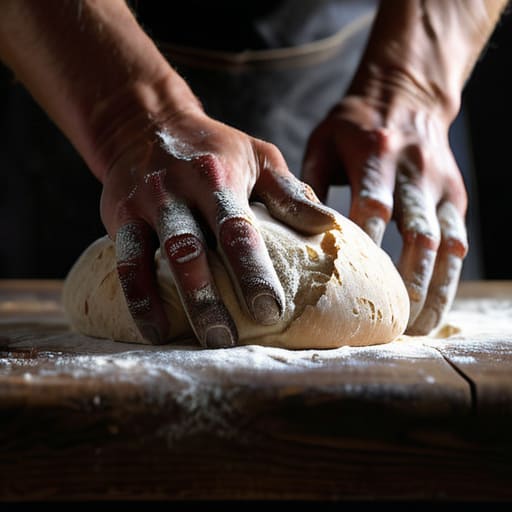 Baker listening to the dough for feedback.