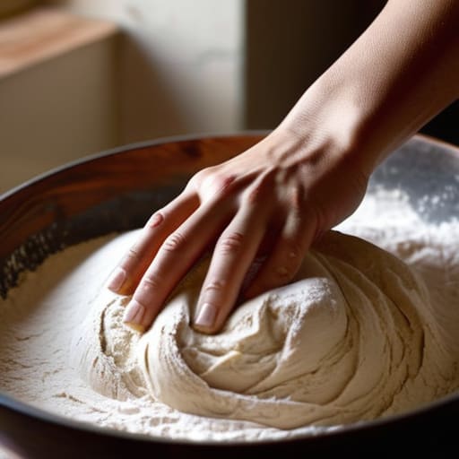 Hand kneading dough, The Rhythm of the Kitchen.